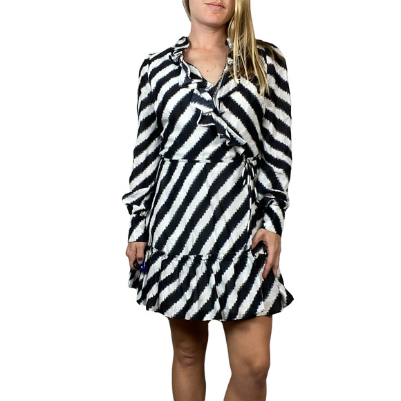 Aje. Tablas Mini Ruffles Striped Mini Wrap Dress Size 8 - Picture 3 of 13